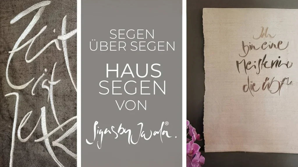 Haussegen aus handgewebtem Bauernleinen mit kunstvoller Stickerei – handgefertigtes Unikat aus Tirol für Inspiration und Schutz in jedem Raum