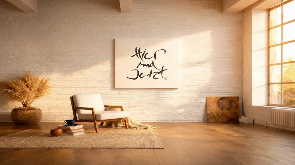 Leinwandbild mit inspirierender Botschaft "Hier und Jetzt", liebevoll gefertigt und nur auf Bestellung produziert