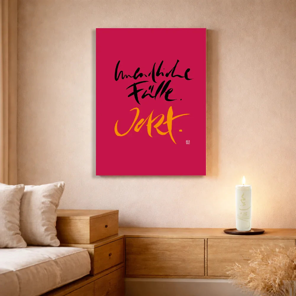 Leinwand mit Fingerzeige Karte in Deutsch – Inspirierendes Wandbild mit Original Sign by Jwala® für Motivation, Achtsamkeit und positive Energie im Raum