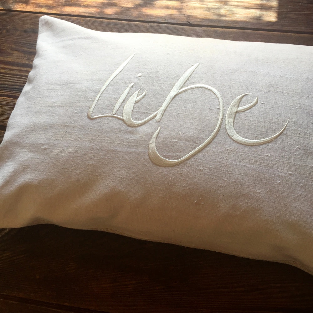 Bauernleinen Zirbenkissen "Liebe"