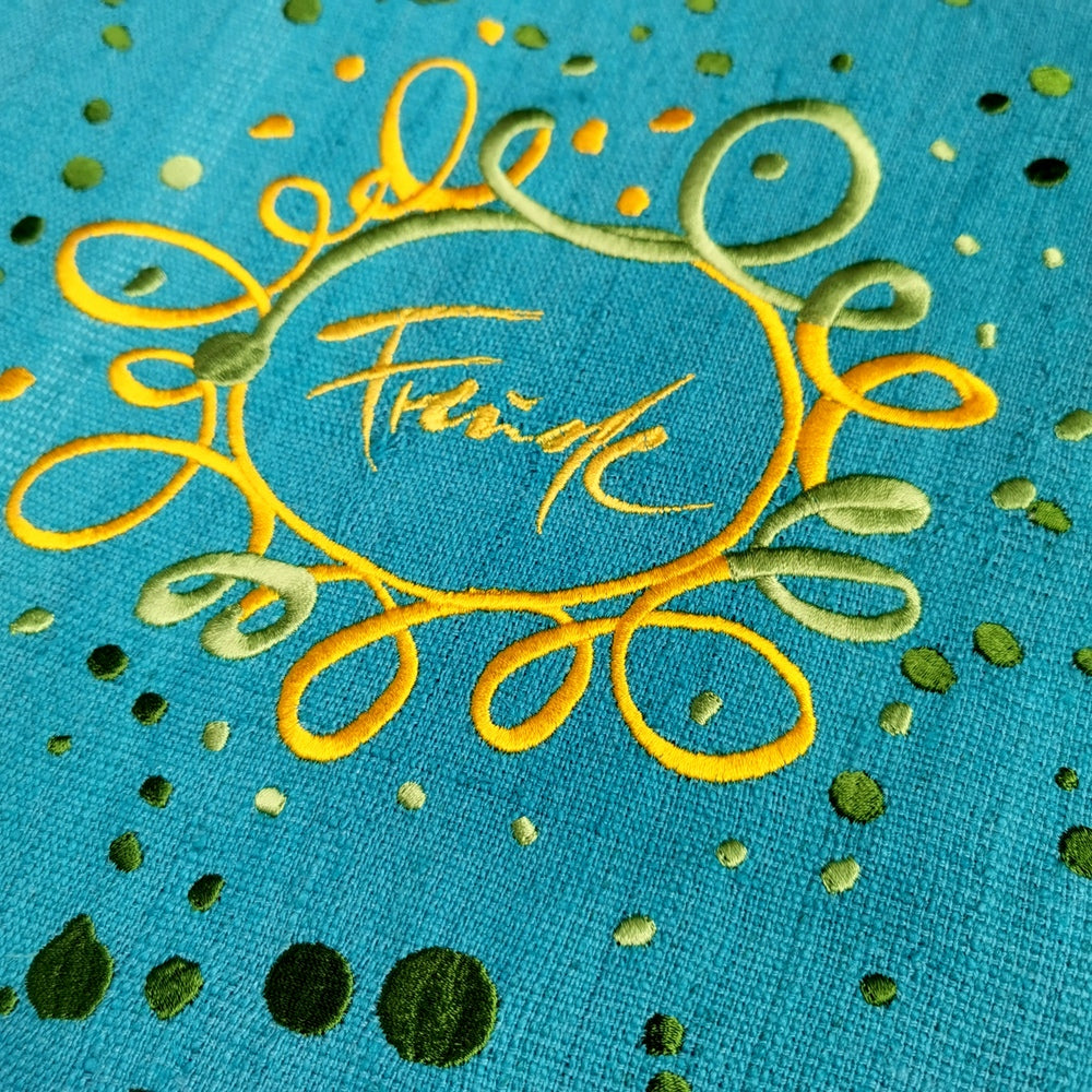 Bauernleinen-Flachkissen "Freude/Ornament"