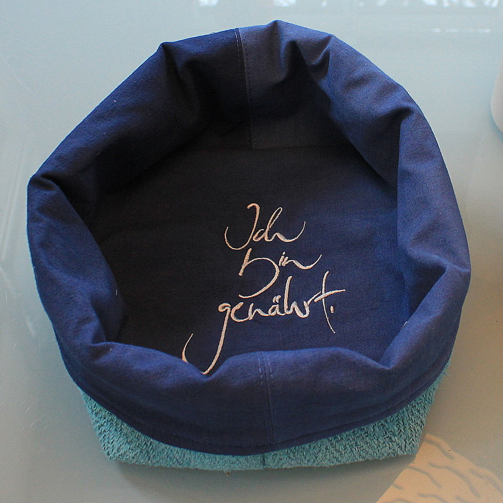 Brotkörbchen "Ich bin genährt" Türkis/Blau