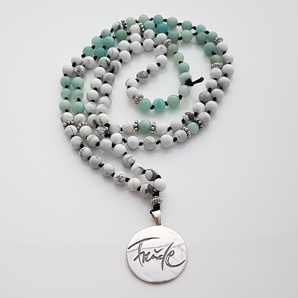 Handgeknüpfte Mala-Kette Howlith & Amazonit – Freude & innere Balance online kaufen