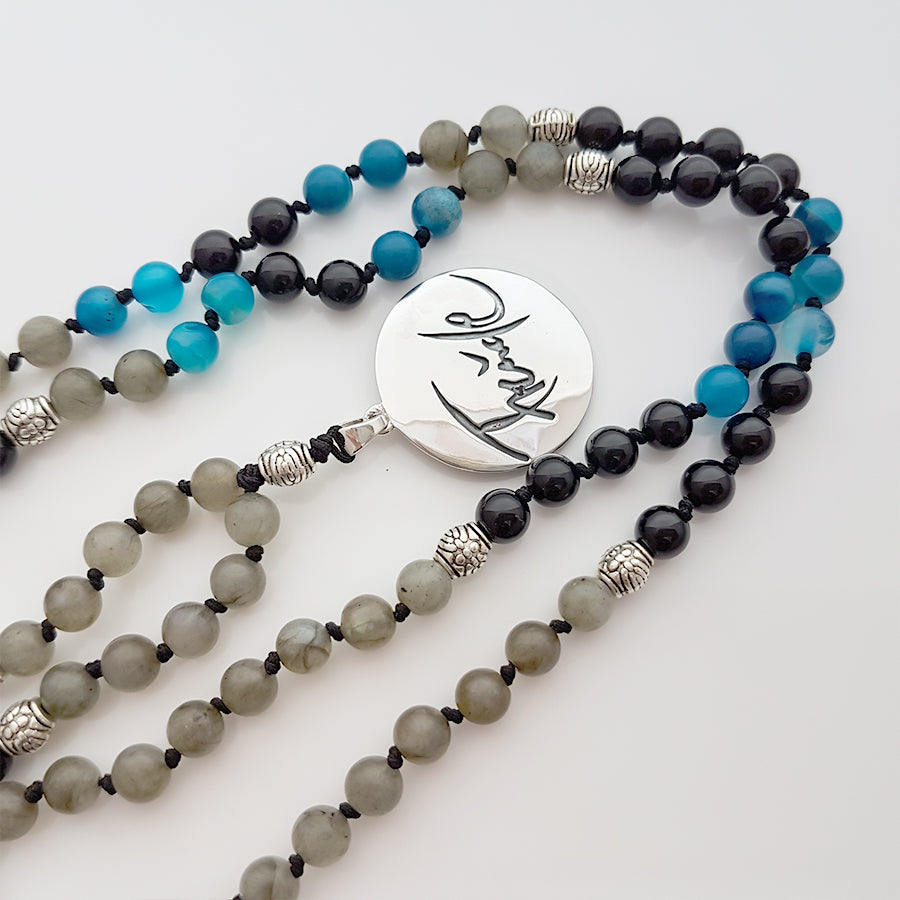 Spirituelle Mala-Kette Freude – Onyx, blauer Achat & Labradorit für Optimismus auf SignShop Tirol