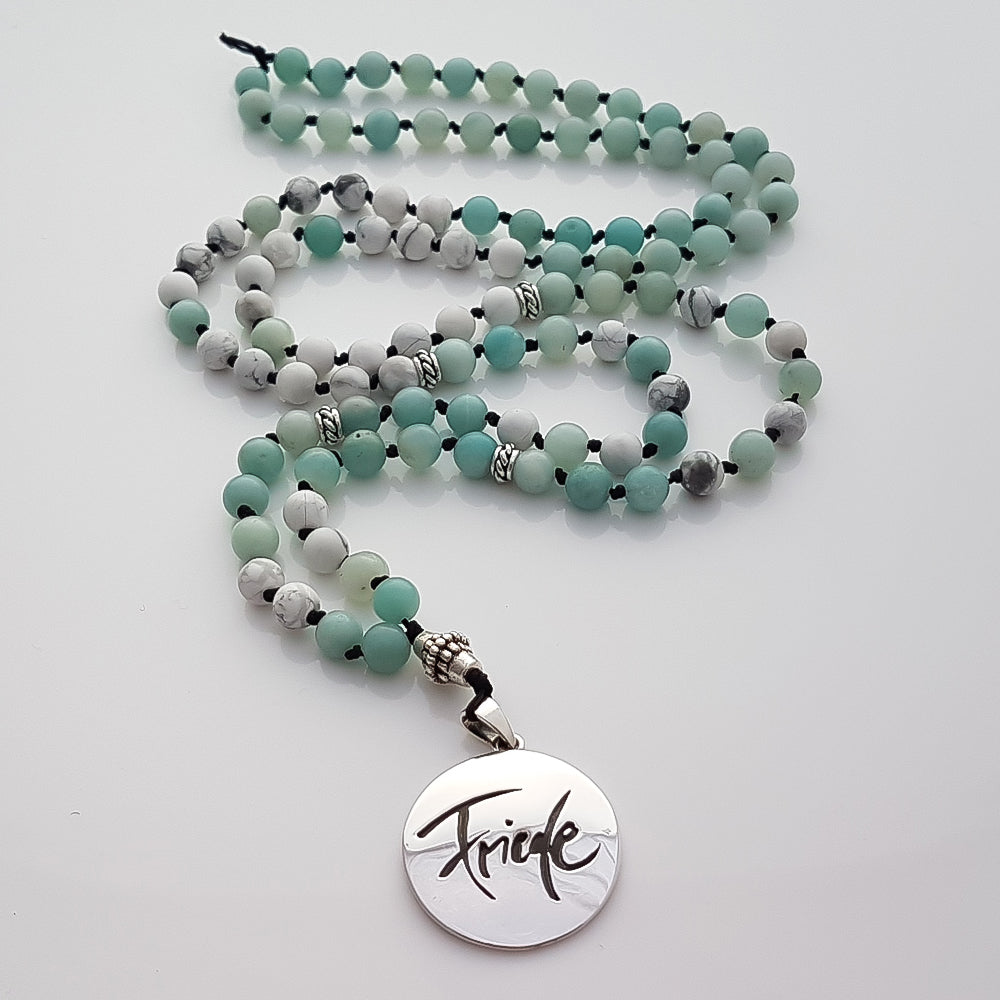 Handgeknüpfte Mala-Kette Howlith & Amazonit – Lebensfreude & Harmonie online kaufen