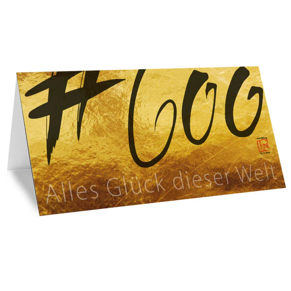 Goldene Klappkarten mit #600 Sign – hochwertige spirituelle Grußkarten im Set