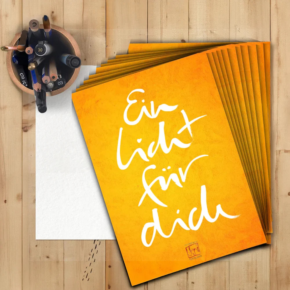 Grußkarten „Ein Licht für dich“ kaufen – hochwertiges 10er Set lichtvoller DIN-A5 Karten für besondere Geschenke und mutmachende Lichtgrüße