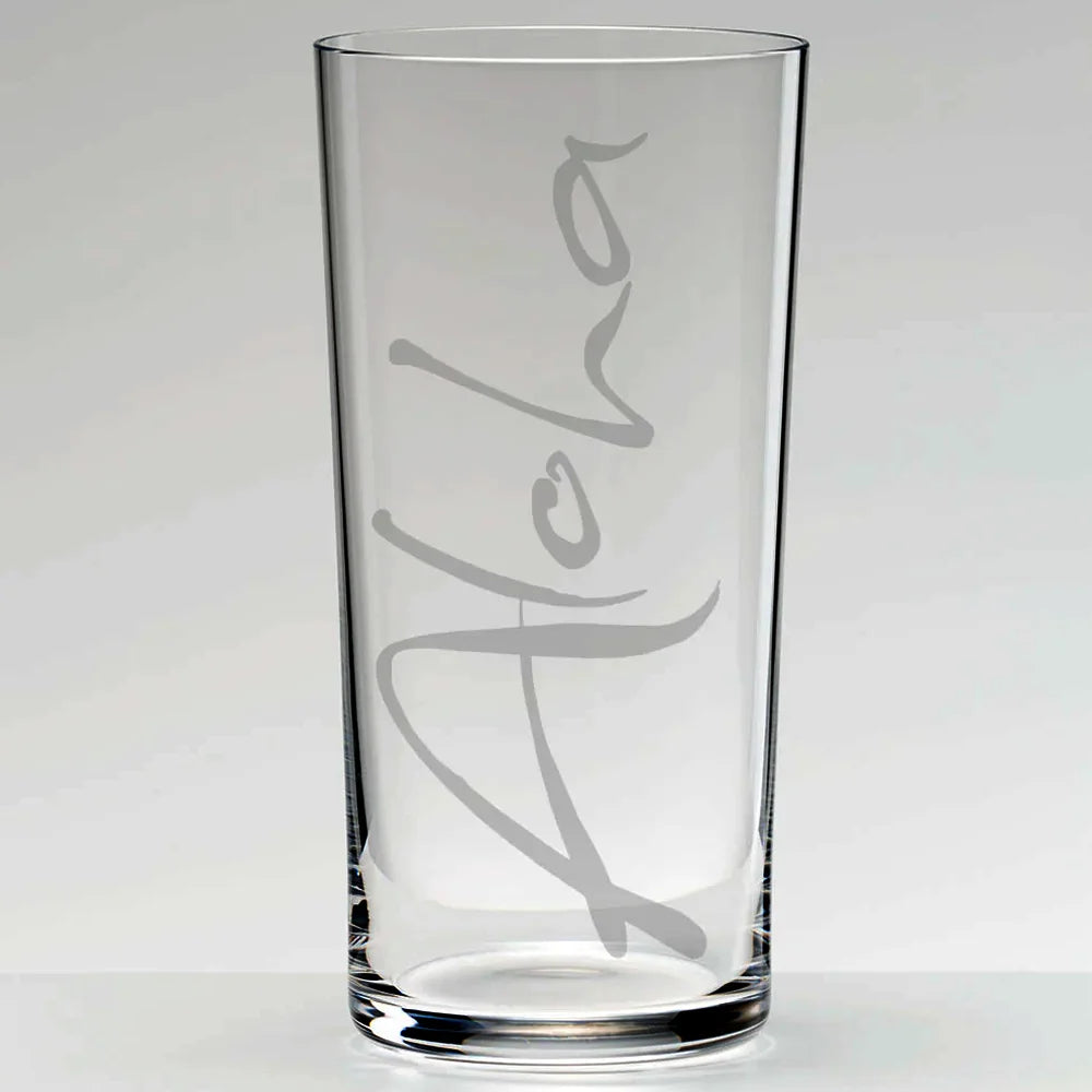 Sign-Wasserglas „Aloha“ – handveredeltes Premium-Wasserglas, spülmaschinengeeignet und alltagstauglich, die besondere Geschenkidee für Menschen, die Aloha-Spirit und hochwertige Accessoires lieben