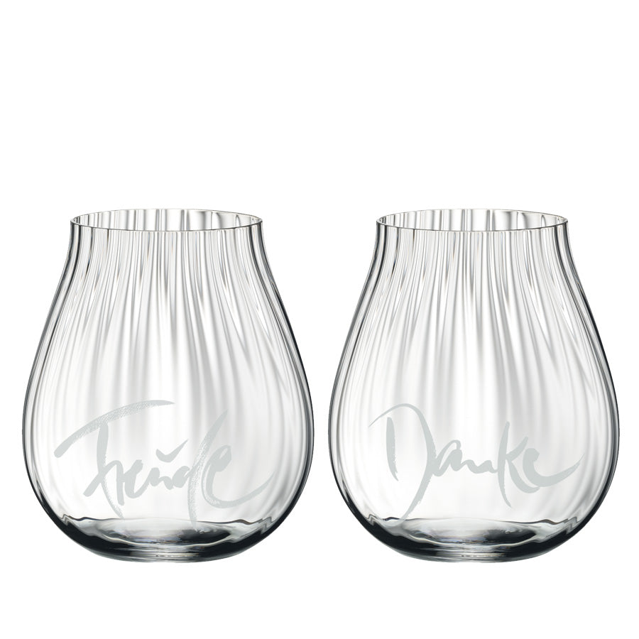 2 Sign-O-Gläser mit Rillen, "Freude + Danke"