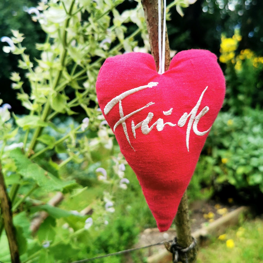 Leinen/Bauernleinen-Herz "Freude" Rot