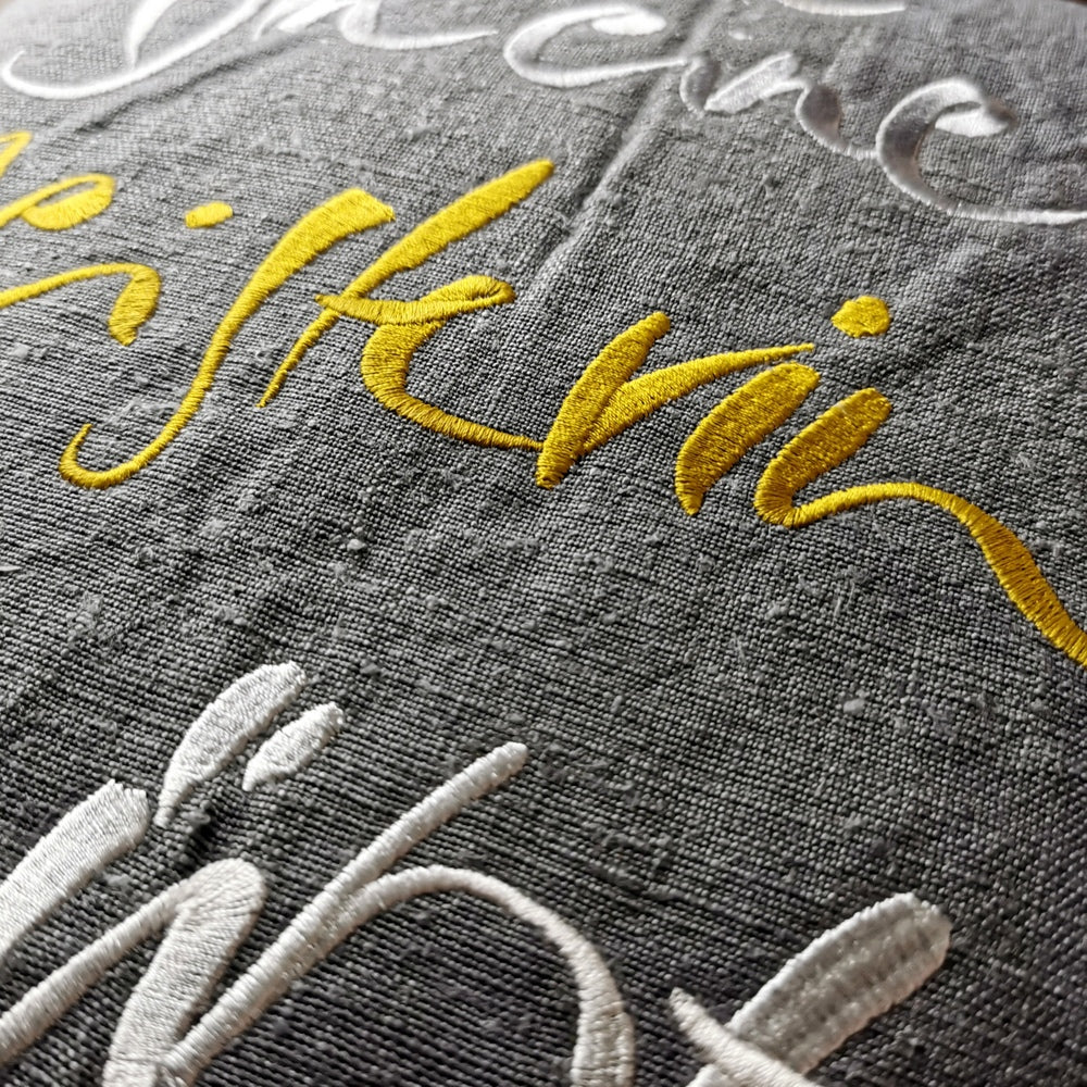 Kissenhülle Bauernleinen "Ich bin eine Meisterin, die übt."