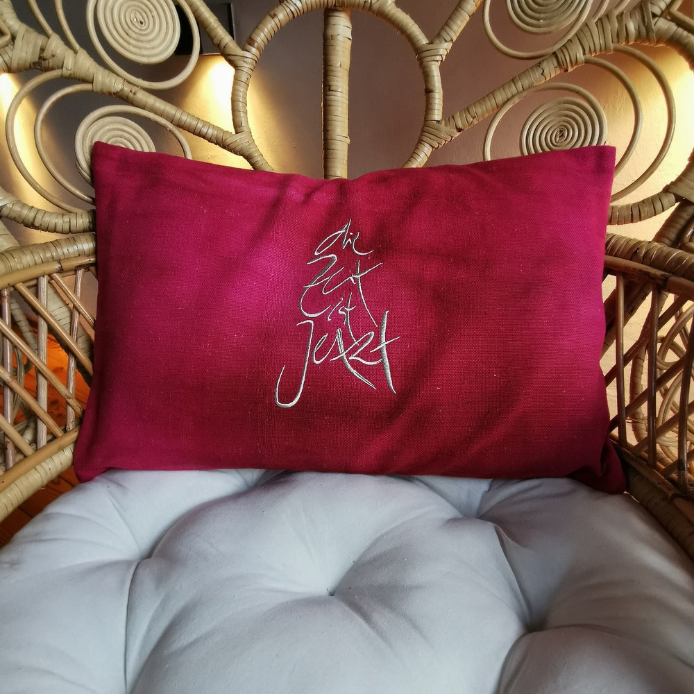 Bauernleinen Zirbenkissen "die Zeit ist Jetzt"