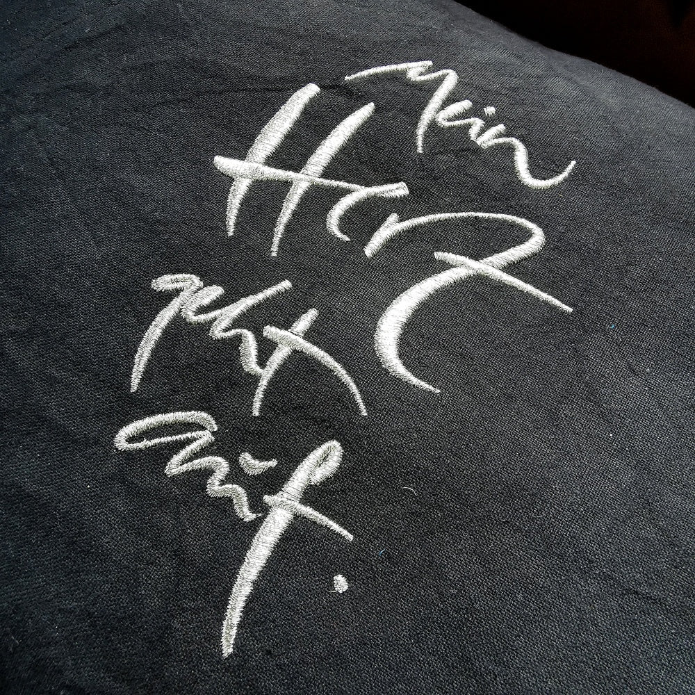 Bauernleinen Zirbenkissen "Mein Herz geht auf" Lurex