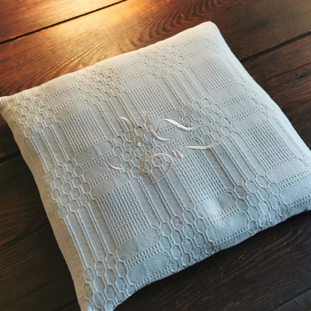 Bauernleinen-Flachkissen "Ich bin"