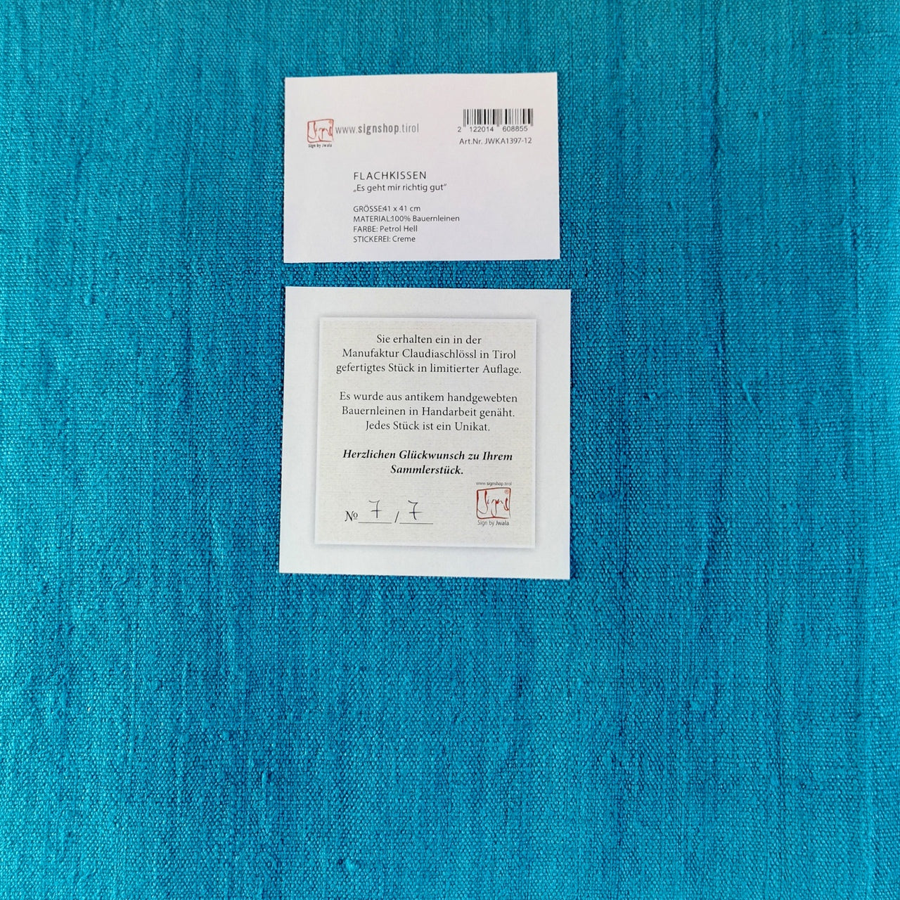 Bauernleinen-Flachkissen "Es geht mir richtig gut."