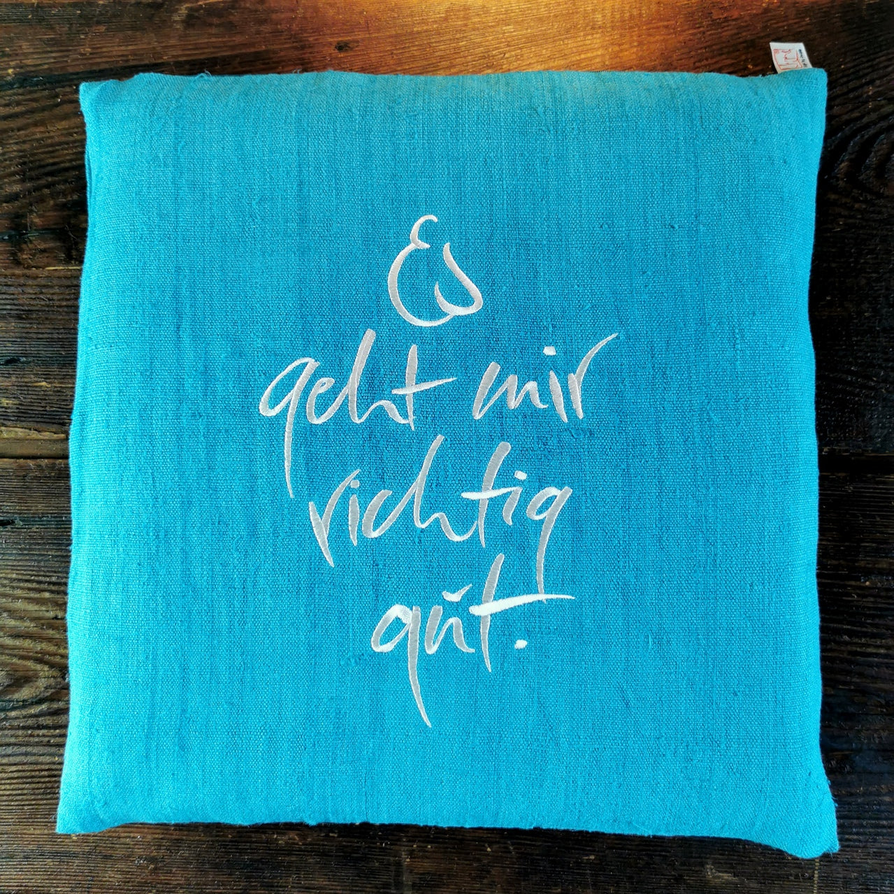 Bauernleinen-Flachkissen "Es geht mir richtig gut."