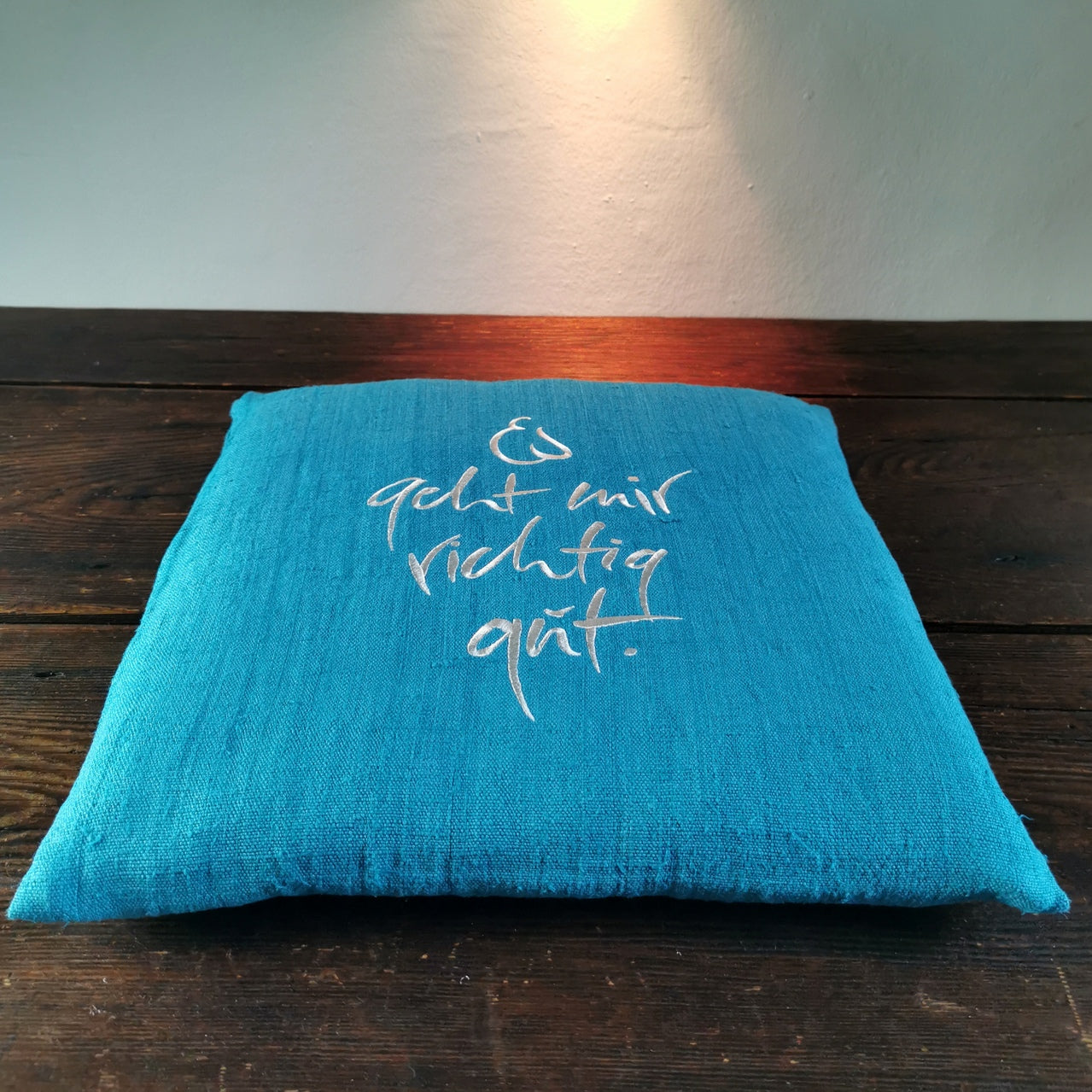 Bauernleinen-Flachkissen "Es geht mir richtig gut."