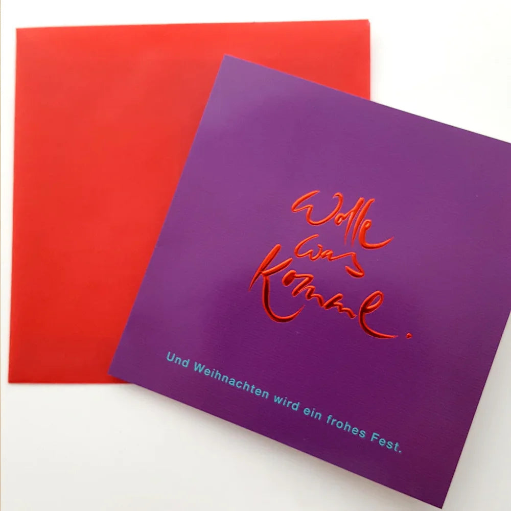 Edle spirituelle Weihnachtsgrußkarten – violette Karten mit transparentem Einlegeblatt