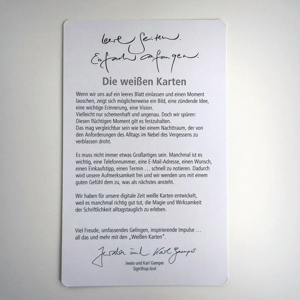 Weiße Seiten für kreative Gedanken, Wünsche und Erinnerungen, 50 beschreibbare Karten in limitierter Bauernleinen Tasche, besonderes Geschenk