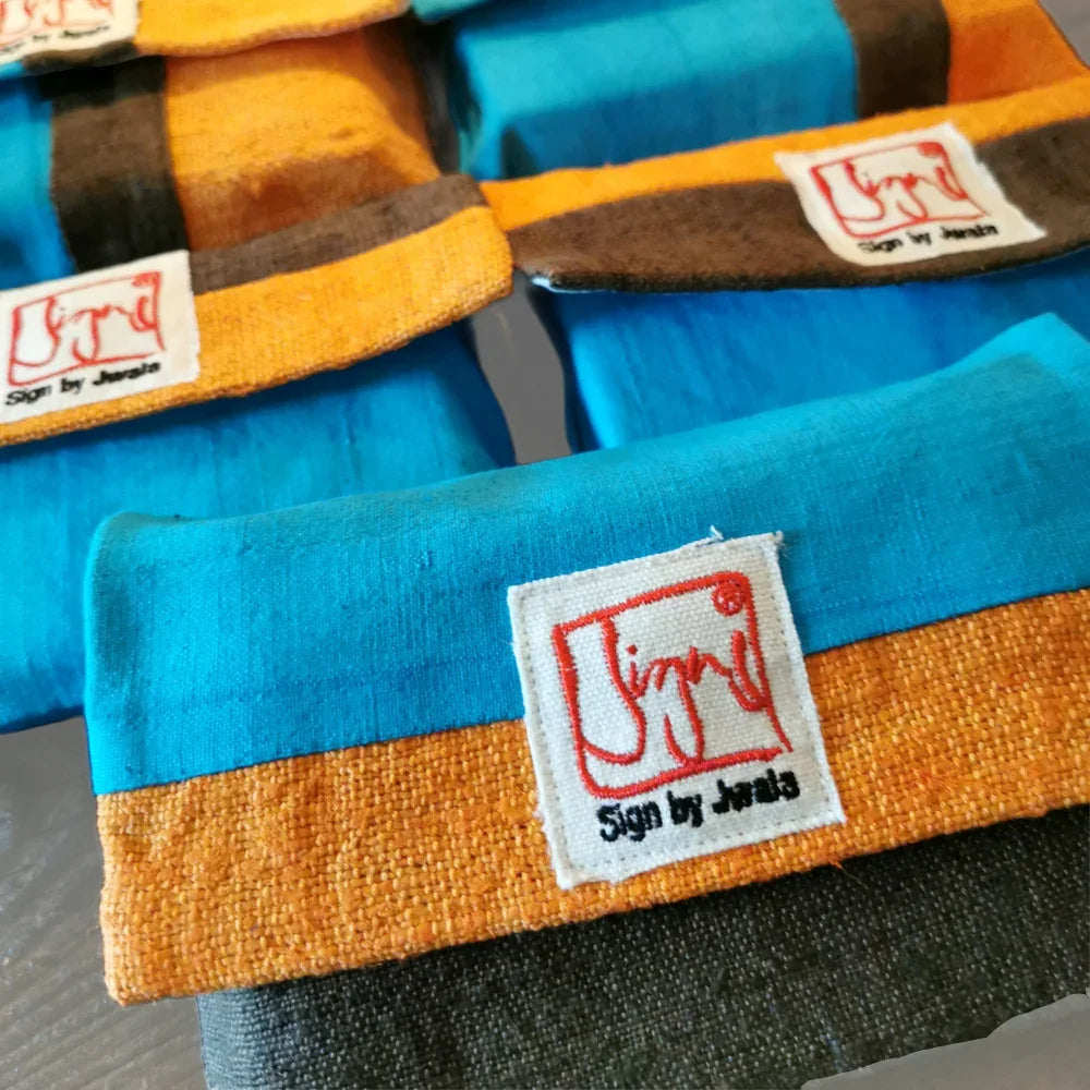 Exklusives Fingerzeige SignKarten-Set Braun/Orange/Türkis aus Bauernleinen kaufen – handgemachte spirituelle Karten online im SignShop.Tirol