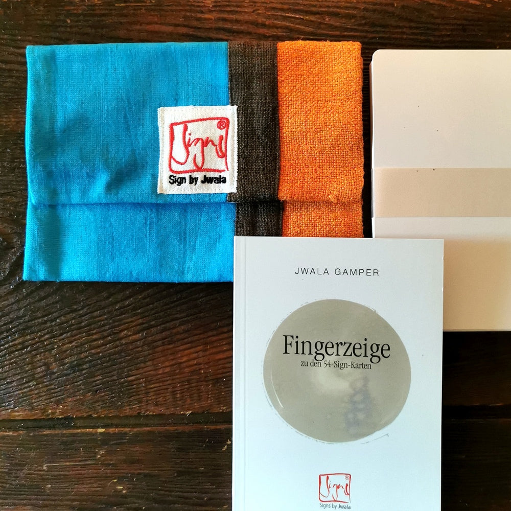 "Fingerzeige" SignKarten-Set "Braun/Orange/Türkis" - Bauernleinen