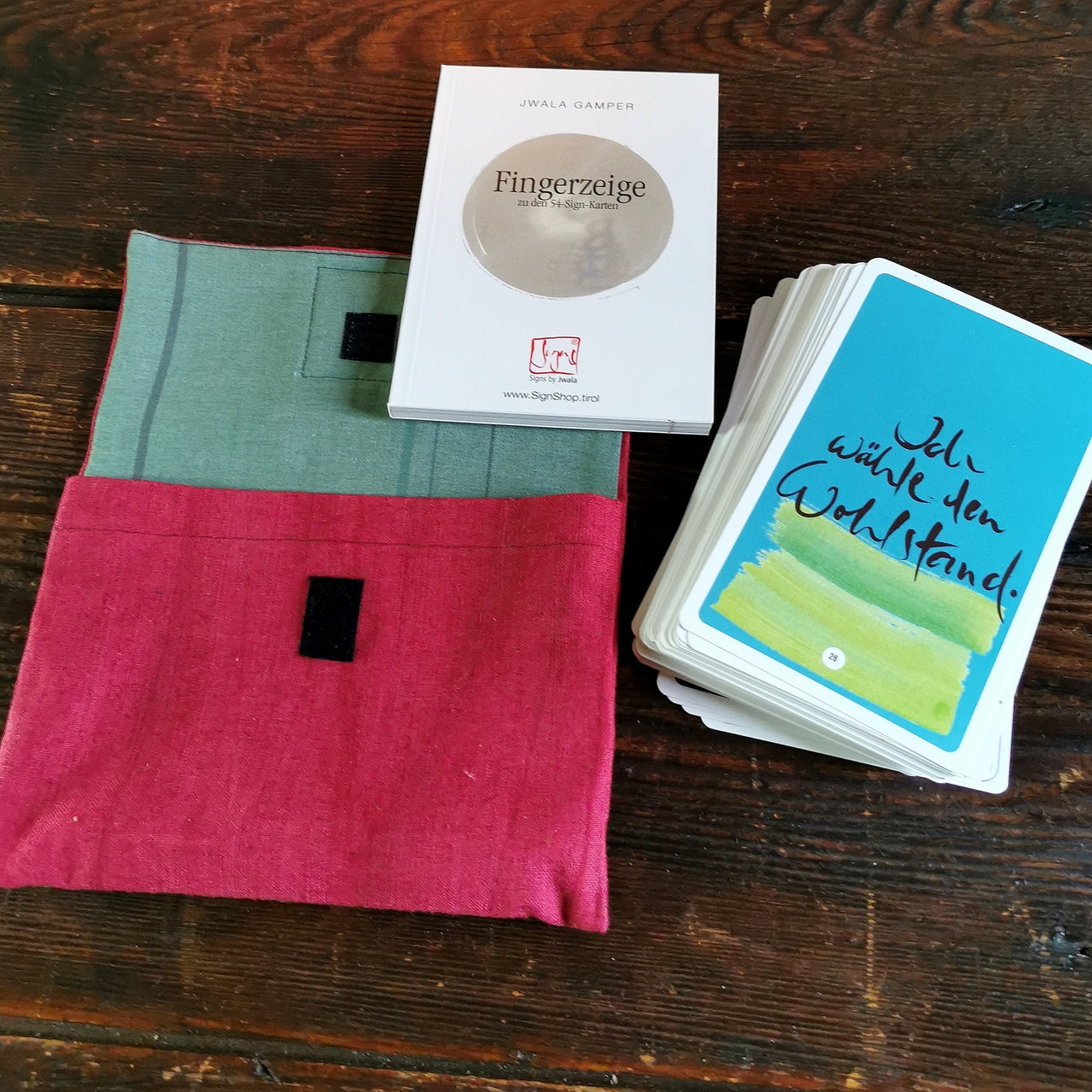 "Fingerzeige" SignKarten-Set "Weinrot/Grün" - Bauernleinen