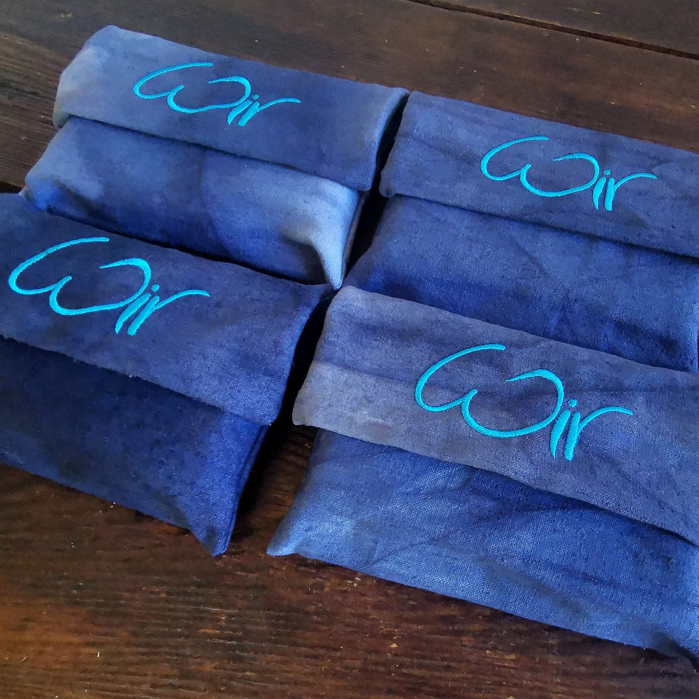 WIR-Karten-Set + WIR-Bauernleinentasche - Jeansblau (Batik)