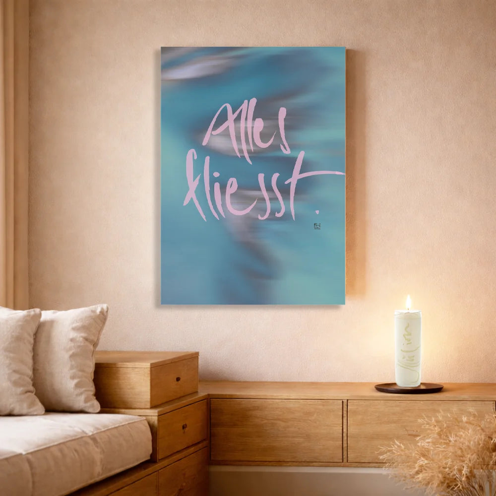 Handgemachtes Leinwandbild „Alles fließt“ mit WIR Karte – Originaldruck, Sign by Jwala®, inspirierende Wanddekoration, limitiertes Kunstwerk, wertvolles Geschenk für Liebe und Verbundenheit