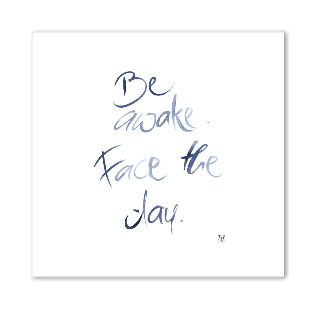Inspirierende Leinwand „Be awake. Face the day.“ – Sign by Jwala® Original, Limited Edition, hochwertige Kunst aus Tirol, Fingerzeige Karte als Impuls für einen bewussten Start