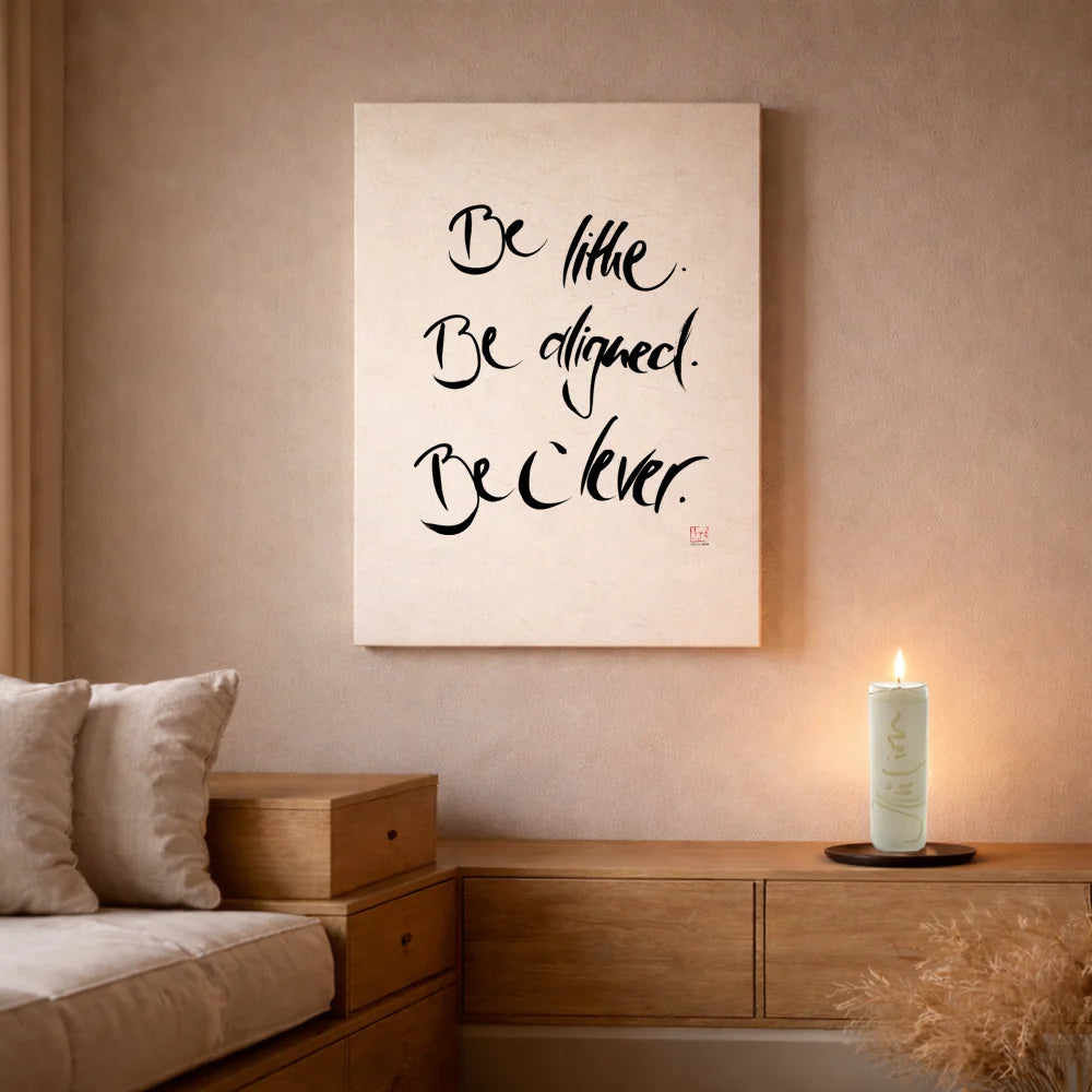 Luxus Leinwanddruck „Be lithe. Be aligned. Be clever.“ – Sign by Jwala®, exklusive Deko, liebevoll gefertigt, Einzelstück aus Tirol, Premium-Kunst für persönliche Entwicklung