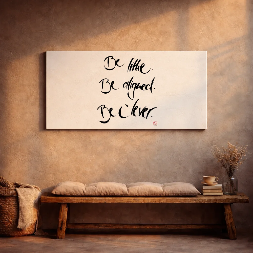 Originaldruck Leinwand „Be lithe. Be aligned. Be clever.“ – SignShop.Tirol, einzigartige Wandkunst, handgemacht, wertvolles Geschenk für Fokus und Selbstbewusstsein