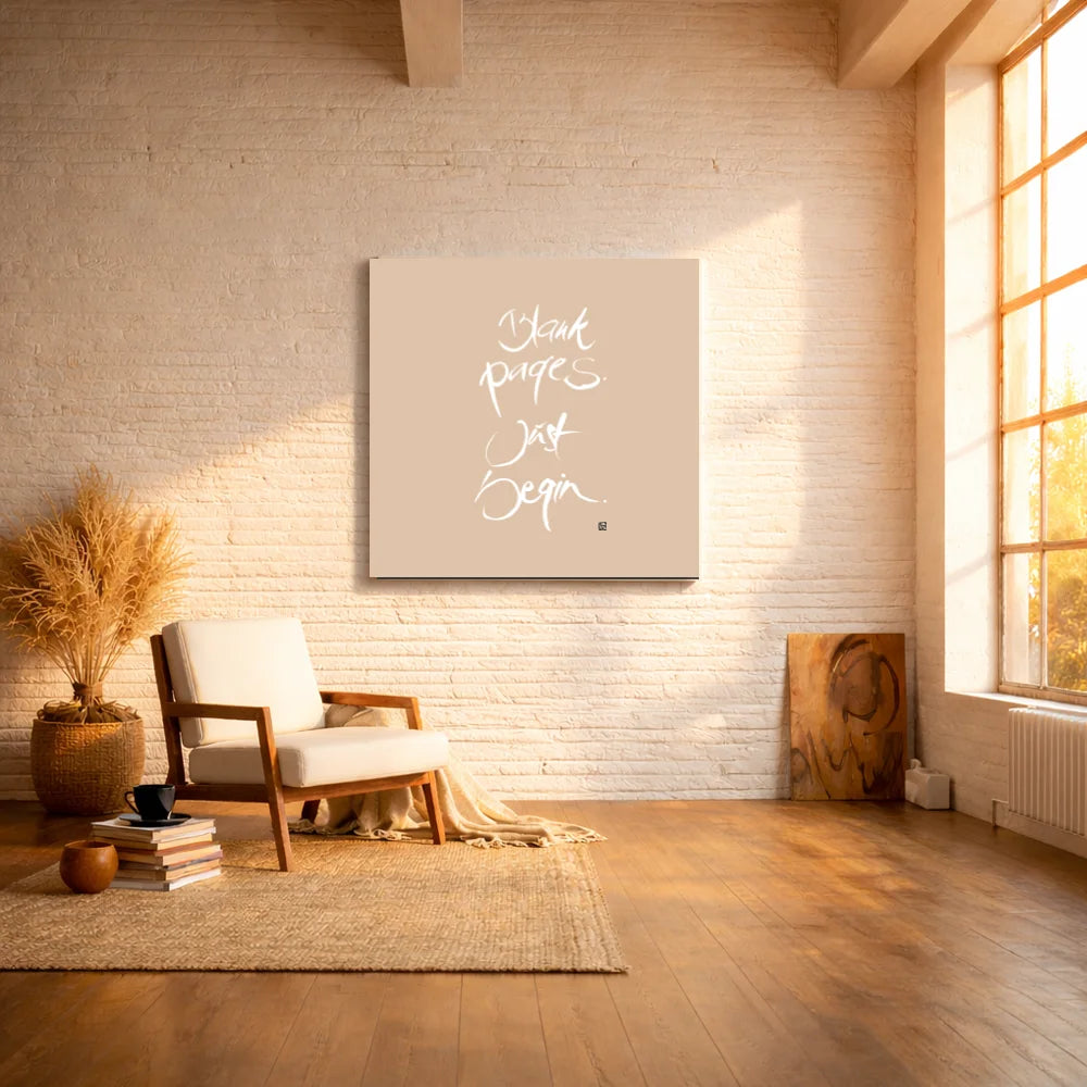 Exklusive Leinwand „Blank pages. Just begin.“ mit Fingerzeige Karte – Originaldruck von Sign by Jwala®, handgefertigte Wandkunst aus Tirol, Limited Edition