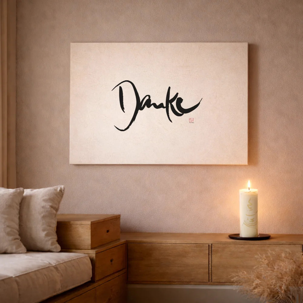 Luxus Leinwanddruck „Danke“ – Sign by Jwala®, exklusive Deko, liebevoll gefertigt, Einzelstück aus Tirol