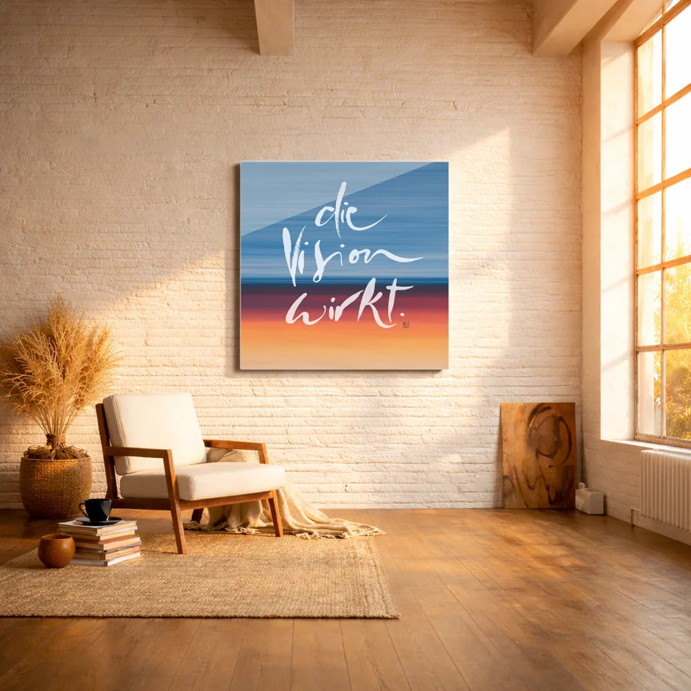 Handgemachtes Leinwandbild „Die Vision wirkt. Was ich wirklich, wirklich will“ mit WIR Karte – Originaldruck, Sign by Jwala®, inspirierende Wanddekoration, limitiertes Kunstwerk, wertvolles Geschenk für Partnerschaft und Zusammenhalt