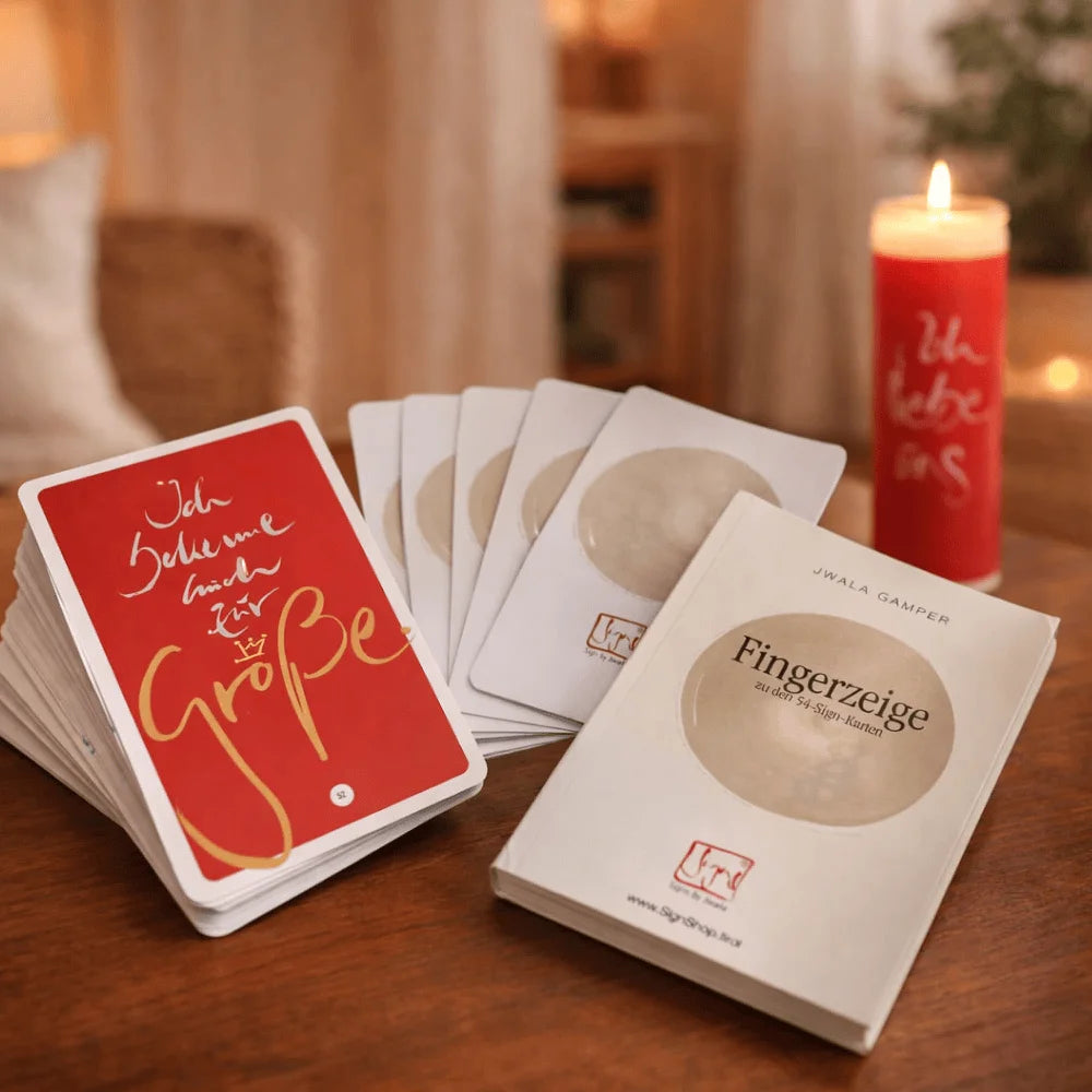 Exklusive Sammler-Edition: 54 Sign-Orakelkarten & Buch „Fingerzeige“ von Jwala Gamper in meisterhaft gefertigter Bauernleinen-Tasche – limitiertes Luxus-Set für spirituelle Entdecker, jetzt im SignShop Tirol