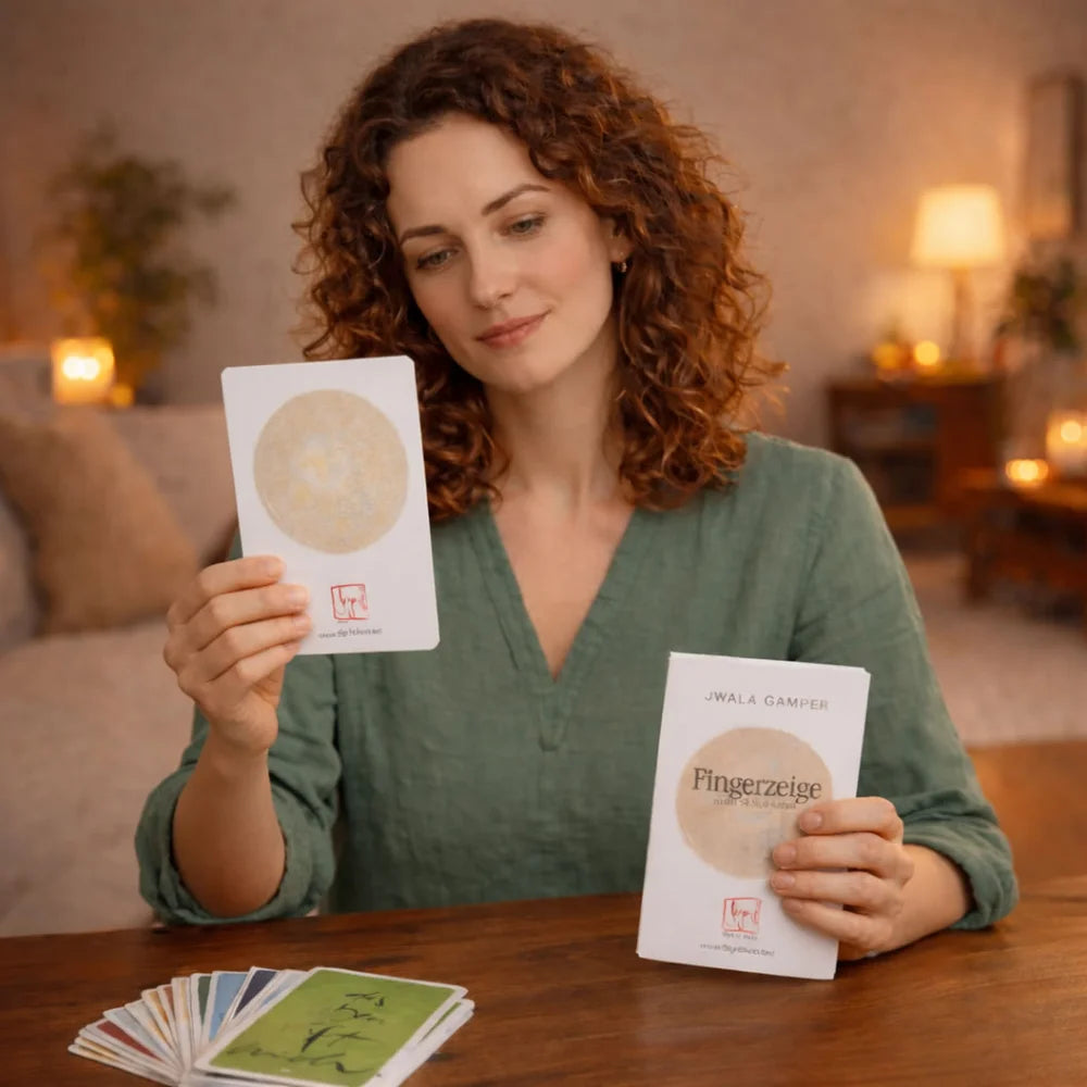 Exklusives Orakelkarten-Set für spirituelle Weisheit: 54 Sign-Orakelkarten & Buch „Fingerzeige“ von Jwala Gamper in luxuriöser, handgefertigter Bauernleinen-Tasche – Premium-Edition im SignShop Tirol