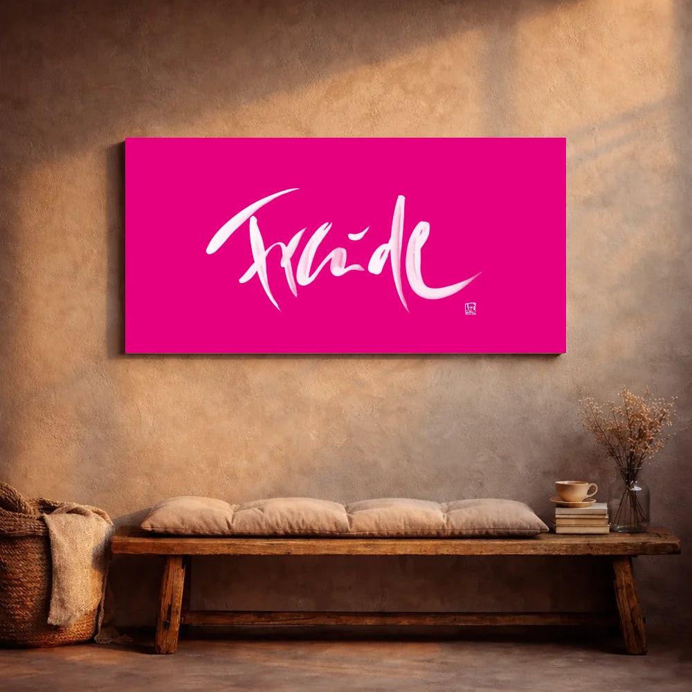 Handgemachte Leinwand „Freude“ – Originaldruck und Fingerzeige Karte, Sign by Jwala®, inspirierende Wanddekoration, limitiertes Kunstwerk