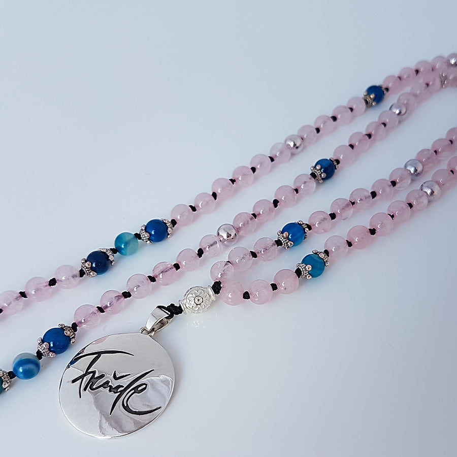 Freude-Mala (Rosenquarz/Achat Blau)