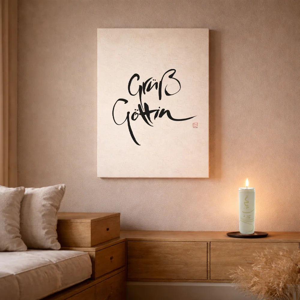 Handgemachtes Leinwandbild „Grüß Göttin“ – Originaldruck, Sign by Jwala®, inspirierende Wanddekoration, limitiertes Kunstwerk