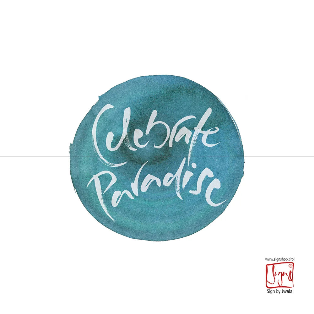 Luxuriöse, handgemachte Klappkarte „Celebrate Paradise“ personalisiert kaufen – Exklusive Grußkarte mit individueller Widmung und hochwertigem Design online im SignShop Tirol bestellen – Premium, einzigartige Karte als besondere Geschenkidee für anspruchsvolle Menschen