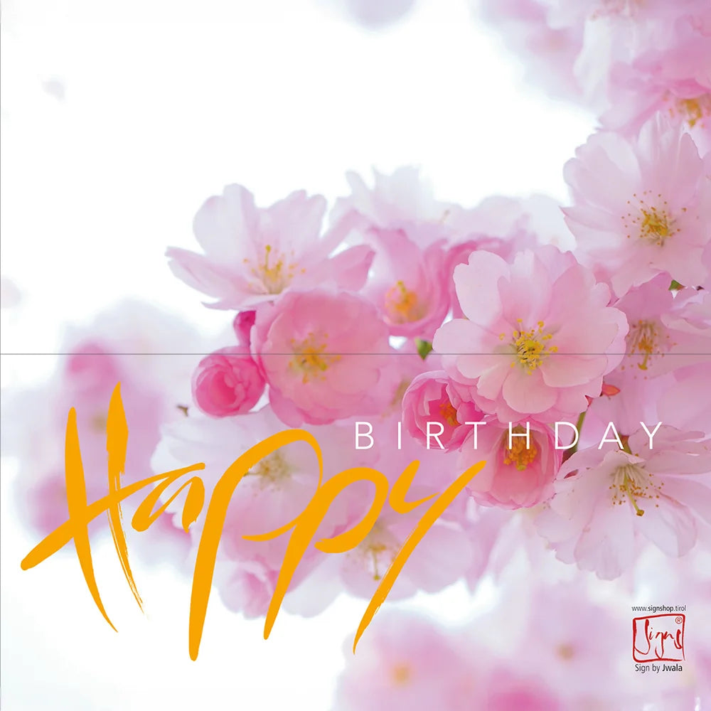 Exklusive, handgemachte Klappkarte „Happy Birthday“ mit Blumenmuster personalisiert kaufen – Luxus Geburtstagskarte mit individueller Widmung und hochwertigem Design online im SignShop Tirol bestellen – Premium, einzigartige Karte als besondere Geschenkidee für anspruchsvolle Menschen