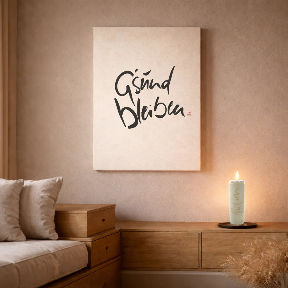 Premium Wandbild „G’sund bleiben“ – Sign by Jwala® Originaldruck, hochwertige Leinwand, spirituelle Kunst, Unikat aus Tirol