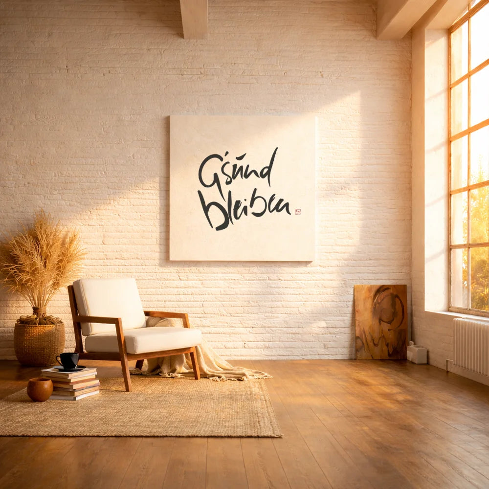 Exklusive Leinwand „G’sund bleiben“ – Originaldruck von Sign by Jwala®, handgefertigte Wandkunst aus Tirol, Limited Edition