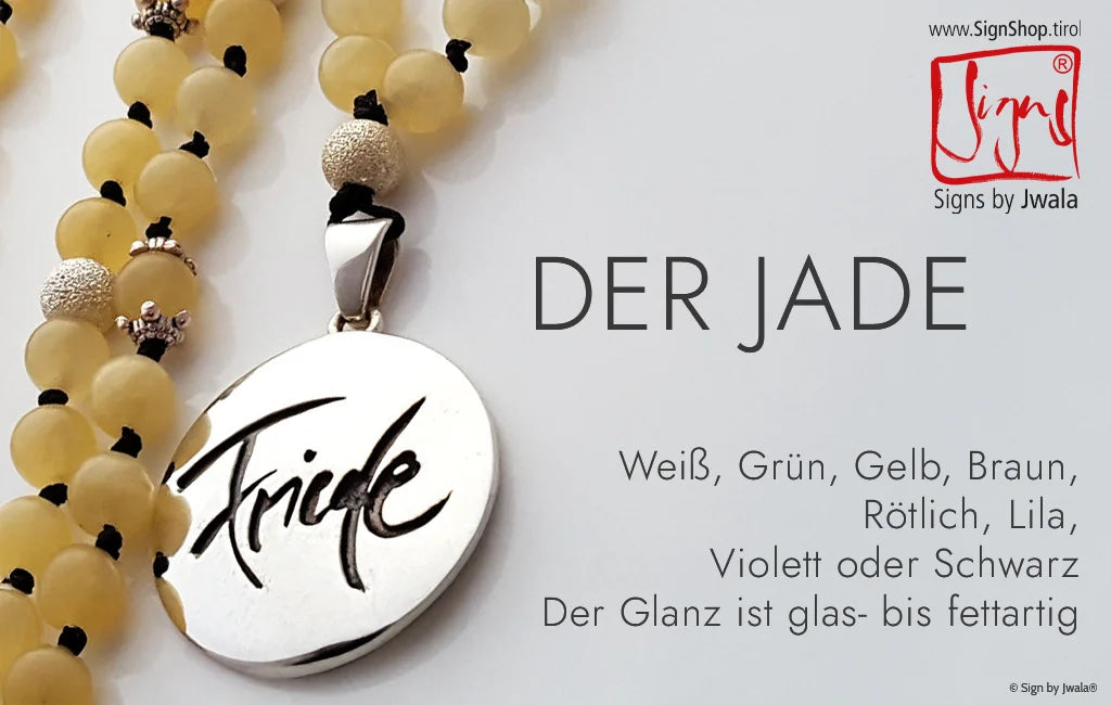 Der JADE: Weiß, grün, gelb, braun, rötlich, lila, violett oder schwarz, mit glasigem bis fettigem Glanz.