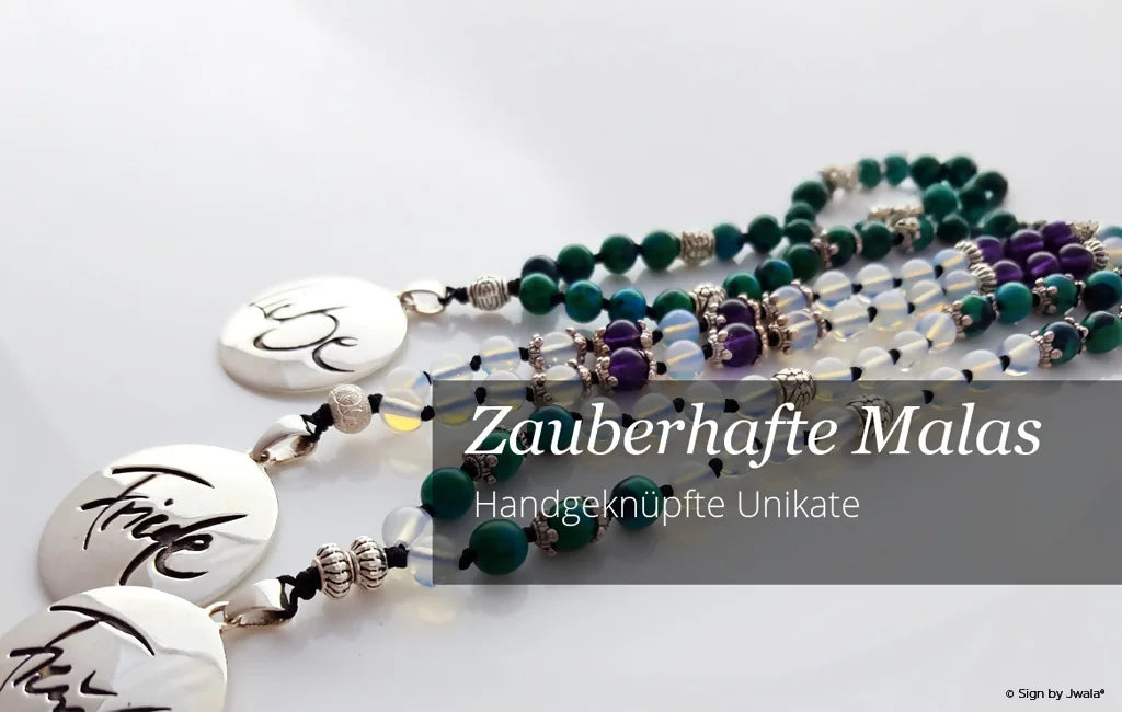 Malas und Mala-Colliers aus dem Onlineshop SignShop Tirol – handgefertigte Begleiter für deinen spirituellen Weg, inspirierende Gebetsketten, Edelsteine, Achtsamkeit und Meditation, persönliche Schmuckstücke