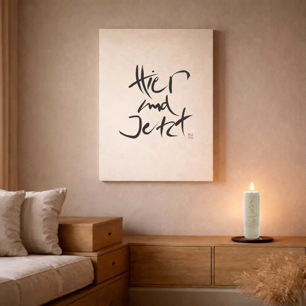 Handgemachtes Leinwandbild „Hier und Jetzt“ – Originaldruck, Sign by Jwala®, inspirierende Wanddekoration, limitiertes Kunstwerk