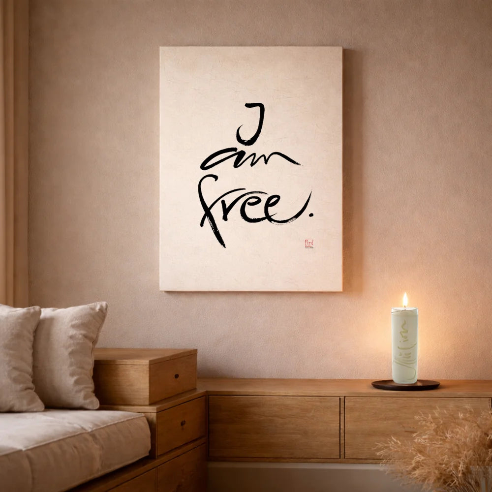 Handgemachtes Leinwandbild „I am free.“ – Originaldruck, Sign by Jwala®, inspirierende Wanddekoration, limitiertes Kunstwerk, wertvolles Geschenk für Selbstbestimmung