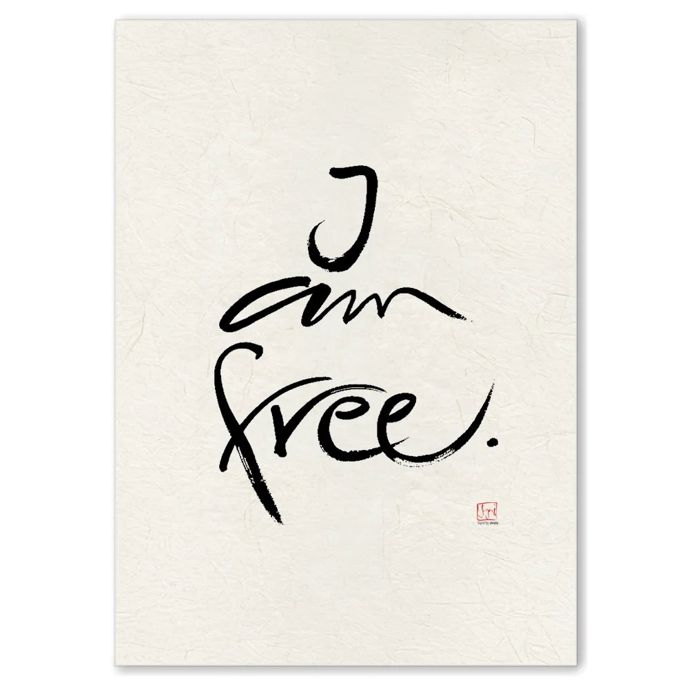 Luxus Leinwanddruck „I am free.“ – Sign by Jwala®, exklusive Deko, liebevoll gefertigt, Einzelstück aus Tirol, Premium-Kunst für Lebensfreude