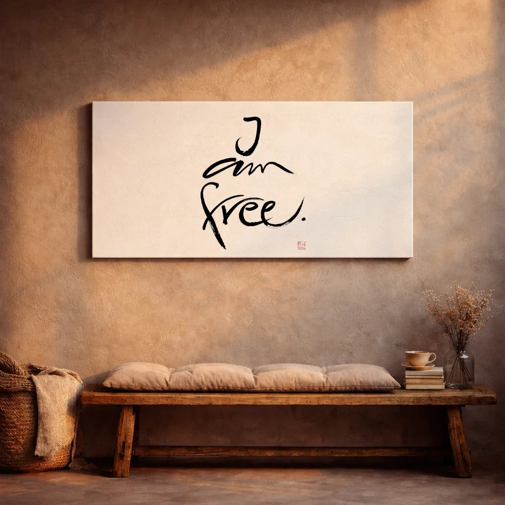 Originaldruck Leinwand „I am free.“ – SignShop.Tirol, einzigartige Wandkunst, handgemacht, wertvolles Geschenk für Unabhängigkeit und innere Stärke
