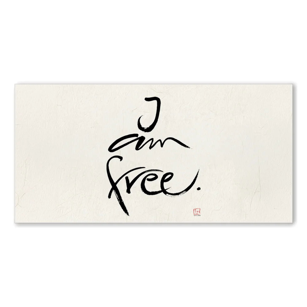Premium Wandbild „I am free.“ – Sign by Jwala® Originaldruck, hochwertige Leinwand, spirituelle Kunst, Unikat aus Tirol, exklusives Wohnaccessoire für Freiheit